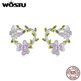 WOSTU 925 Sterling Silver Purple Change Color Crystal Ear Studs Butterfly Wisteria Flower Stud Earrings for Women Party Jewelry 240528