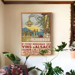 Alsace French Wine Festival Vintage Print Art Poster Bar Pub Club Cafe Adesivi da parete Decor tela Painting