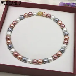 Charmante 12mm mehrfarbige Südschale Perlenkette für Frauen runden Bärenmagnetenverschluss aa Schmuck Design Originalkultivierte Perlen 240528