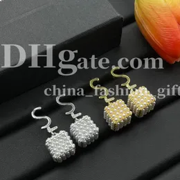 Classic Letter Stud Earring Square Pendant Earrings Filled With Pearls Stud Earrings Ladies Exquisite Jewelry Accessories