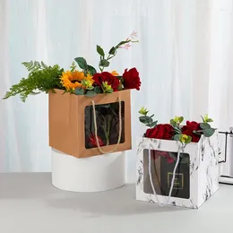 Geschenkverpackung 12pcs Quadratbeutel mit transparenter Fenster Geburtstag Blumenverpackung Hnadle -Topfpflanzen Packsäcke Packsäcke
