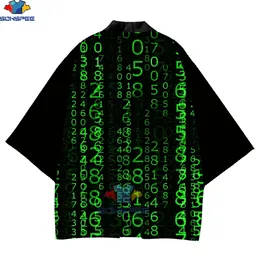 SONSPEE Asian Pacific Island Clothing Kimono Women Cardigan Yukata Polyester Hacker Digital Black Japanese Traditional Clothing