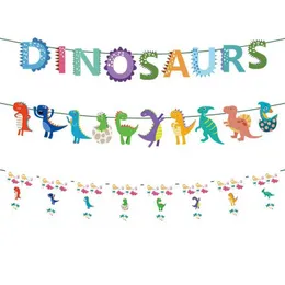 Stentieri Streners Streners Collaborato a tema Dinosaur Ghirlanda Dino Bunting Boys Boys Jungle Safari Baby Shower 1st Happy Birthday Party Decorations D240528