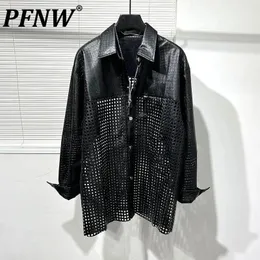 PFNW Mens Autumn Original Darkwear Niche Design Stylish Leather Shirts Chic Hollow Out Splice Functional Punk Tops 12Z4190 240520