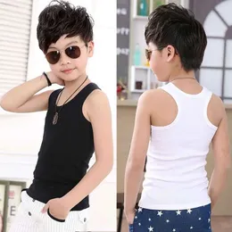 Tanktop 2-11y Kinder Kinder Baby Jungen Westen T-Shirts Kinder Sommer Weste Top Outfit Kid Boy Girl Solid Tops Kleidung Baumwoll-T-Shirts Schwarze Spielanzuiten Y240527