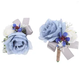 Dekorativa blommor Corsage Wedding Hand Flower Artificial Boutonniere Par Armband Bridal Wristlet Decor Wristband Lovers Bridegroom