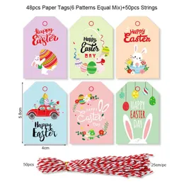 Happy Gift Tags Rabbit Bunny Print Cartões de papel embalagem pendurar etiquetas de tags Easter Party Decoration Supplies 48pcs mistura