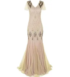 Sukienki swobodne Kobiety Vestidos 1920. Great Gatsby Sukienka długa nabywa maxi z krótkim rękawem dla Mother of Bride7478554