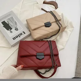 Mode Frauen Gittermuster Handtasche PU Leder Top-Griff-Ketten-Umhängetaschen Casual Messenger Bag Flap großer Kapazität Totes 319t