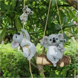 Objetos decorativos Figuras resina balançando Koala animal ao ar livre jardim de fadas estatueta quintal pendurado ornamento de decoração estátua scptt dhjr7