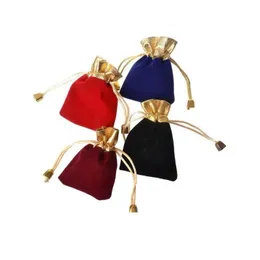 Mücevher torbaları, çantalar 7x9cm Veet boncuklu dstring torbaları 100pcs/lot 4 lot ambalaj Noel düğün hediyesi siyah kırmızı mavi damla dhyzg