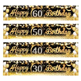 Banners Streamers Confetti Black Gold Happy Birthday Banner Balloon Flag Adult 30th 40th 50th 60th Birthday Party Decoration Supplies Bunting Anniversary d240528