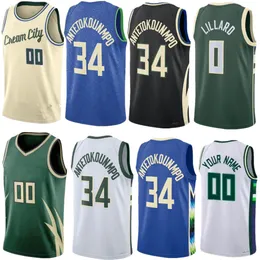 Uomini personalizzati giovani bambini giannis 34 Antetokounmpo Maglie da basket Lillard Khris Middleton Buck Bobby Portis Jr Brook Lopez Malik Beasley Marjon Beauchamp