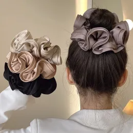 Большие шелковые атласные скручивания женщин французский винтажный сплошные грибные боковые ленты для волос