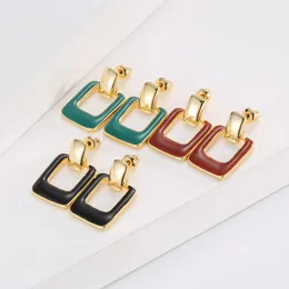Enamel Square Stud Earrings Classic Jwelries for Women