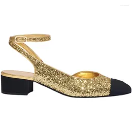 Lässige Schuhe uvrcos mody Mary Janes Frauen Knöchelriemen Dicke Absätze Pumpen Gold Glitzer verziert Kleid Sommer sexy schwarz