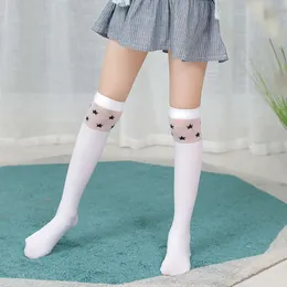 5PCS 3-12Y Spring Summer Girls Cute Student School Thick Socks Kid Stockings Children Veet Knee High Long Solid White Stripe Thighs