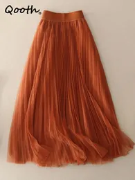 Elastyczna talia Qooth 3 warstwy Aline Tutu spódnica elegancka tiul z siatkiem vintage na wiosenne jesień QT2117 240513
