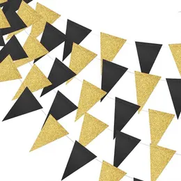 Banners Streamers Confetti Birthday Wedding Graduation Party Black Gold Triangle Flag Party Background Banner Decoration d240528
