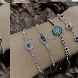Charm Bracelets S3119 Fashion Jewelry Copper Beads White Gold Plated Zircon Evil Eye Bracelet Blue Eyes Adjustable Hand Rope Drop Del Dhzb8