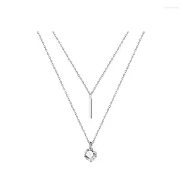 Pendants VENTFILLE 925 Sterling Silver Double-layer Flash Diamond Round Long Strip Pendant For Women Fashion Jewelry Cute Accessories