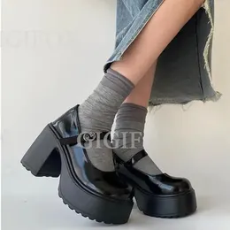 Gigifox -plattform H EALED Women Pump Gothic Round Toe Fashion JK High Heels Spring Casual Buckle Strappy Lolita Shoes 240515