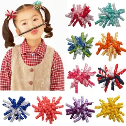 Baby Girls Elastic Hair Ties 3.5Inch Mix Color Grosgrain Ribbon Curly Korker Bows with Ties For Kids Children Rubber Bands 3059