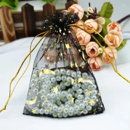 Embrulhado de presente 50pcs gaze bolsa estrela-lua-lua preta de design especial orgmza pacote bronzeado jóias de doces de casamento