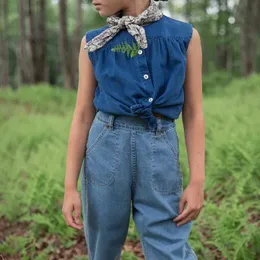 Tank Top Girls Denim Tank Tops Summer Fashion New Children Cotton Loose Sleeveless T-Shirts Kids Clothes TZ396 Y240527