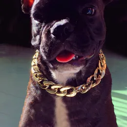 Collar de Seguridad para Mascotas, Cadena Dorada Gruesa de Eslabones Cubanos Para Perro, Gato, Toro Pit, Mastiff, Bulldog, Razas Grandes