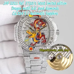 Ограниченная версия Iced Out Full Diamonds 5720 1 Pave Diamond Enamel Dragon Design Dial Cal 324 S C Automatic Mens Watch 5719 Eternity Watch 241A