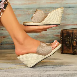 Slippers Women Outdoor Straw Rope Weaving Wedge Sandals Designer Fashion Beach Shoes Summer Bohemian Style High Heels 240524