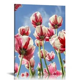 Tulip Flowers Wall Art, Daisy Floral Canvas Artwork Prints Colorful Painting Pictures for Living Room Bedroom Bathroom Office Home Decor - 16"x20"
