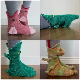 Meias infantis Kid Halloween Cosplay Knit Long Meias Longo Meias de Natal Crocodilo Adulto Dinosaur Shark Médio Tubo Sock Decoração de festa Presente D240528