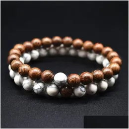 Z koraliki 8 mm naturalny kamień ręcznie robione drewniane bransoletki uroku dla kobiet mężczyzn miłośnika klubu imprezy biżuteria upuszcza dostawa dh2fd