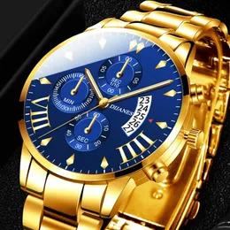Armbandsur 2021 herr mode Uhren Luxus Gold Edelstahl Quarz Armbanduhr sätt affärssammantå Kalender Uhr Relogio Masculino 253S