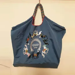 Totes Horse Embroidery Women Shoulder Bag Eco Designer Bags For Ball Shopper Purses Rope Handle Tote Handbag Nylon Hobos