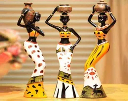 3PCSSet African Women Figurines Figurki Rzemiosła Plemienna dama Statua Exotic Doll Candle Holder Prezent Dekoracja Dekoracja Rzeźby H110266358009819