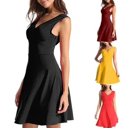 Vestidos casuais vestidos elegantes femininos de luxo mulheres mulheres moda moda sólida v pescoço sem mangas giro solto vestidos femenino