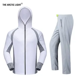 trvlwego 여름 남자 후드 셔츠 낚시 옷 세트 통기 가능한 UPF 50 UV 보호 야외 운동복 퀵 드라이 슈트 바지 240520