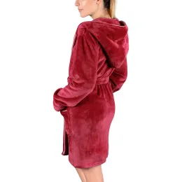Langer Damen Bademantel Mit Kapuze Aus Plüsch-Fleece - Extra Warm, Weich, Mit Seitentaschen, Größen M-XL