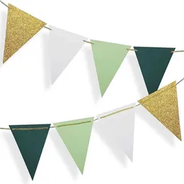Banners Streamers Confetti 16pcs Gold und grüne dreieckige Flaggen Baby Braut Geschenke Party Geburtstagsfeier Hochzeitsfeier Banner D240528