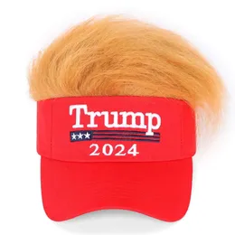 Designer Cap 2024 with Hair, Donald Trump Rende l'America Great Again Wig Hat Hat ricamato Cappone da baseball Ultra regolabile