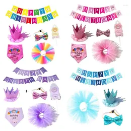 Dog Abbigliamento Y5le 6pcs/set Birthday Dress Cuppy Party Supplies per Banner Hat Pink Girl Tema