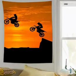 Tapestries Motorcycle Sunset Motorcyclist Cross Motor Sport Racing Drift Tapestry Wall Hanging Art Room Decor Bedroom Background