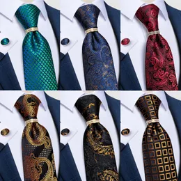 100% Silk Luxury Mens Necktie Teal Blue Plaid Paisley Men Tie Pocket Square Set Gift For Men Cravate Homme Drop DiBanGu 240528