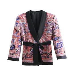 Nova jaqueta de blazer casual de chegada Flora estampa de manga longa com cinto para mulheres Médias para fora de roupas de fora de roupas européias Roupas de estilo europeu A753397521