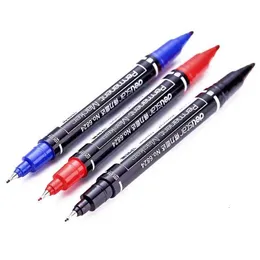 Marcadores de canetas de pincel em aquarela 3 peças/conjunto de marcadores permanentes pontuais duplos com ponto fino/médio de 0,5 mm a 1 mm de caneta à prova d'água preto azul e tinta vermelha wx5.27