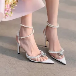 САНДАЛИ Стиль ПВХ мода летние женские прозрачные прозрачные Pealrs Strappy Point Toe High Heels Shoes Prom 557