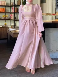 Ubranie etniczne Eid muzułmańska sukienka imprezowa dla kobiet Ramadan High Neck długi pasek Maroko Vestidos Largos Dubai Turkey Sabie Jalabiya 2024